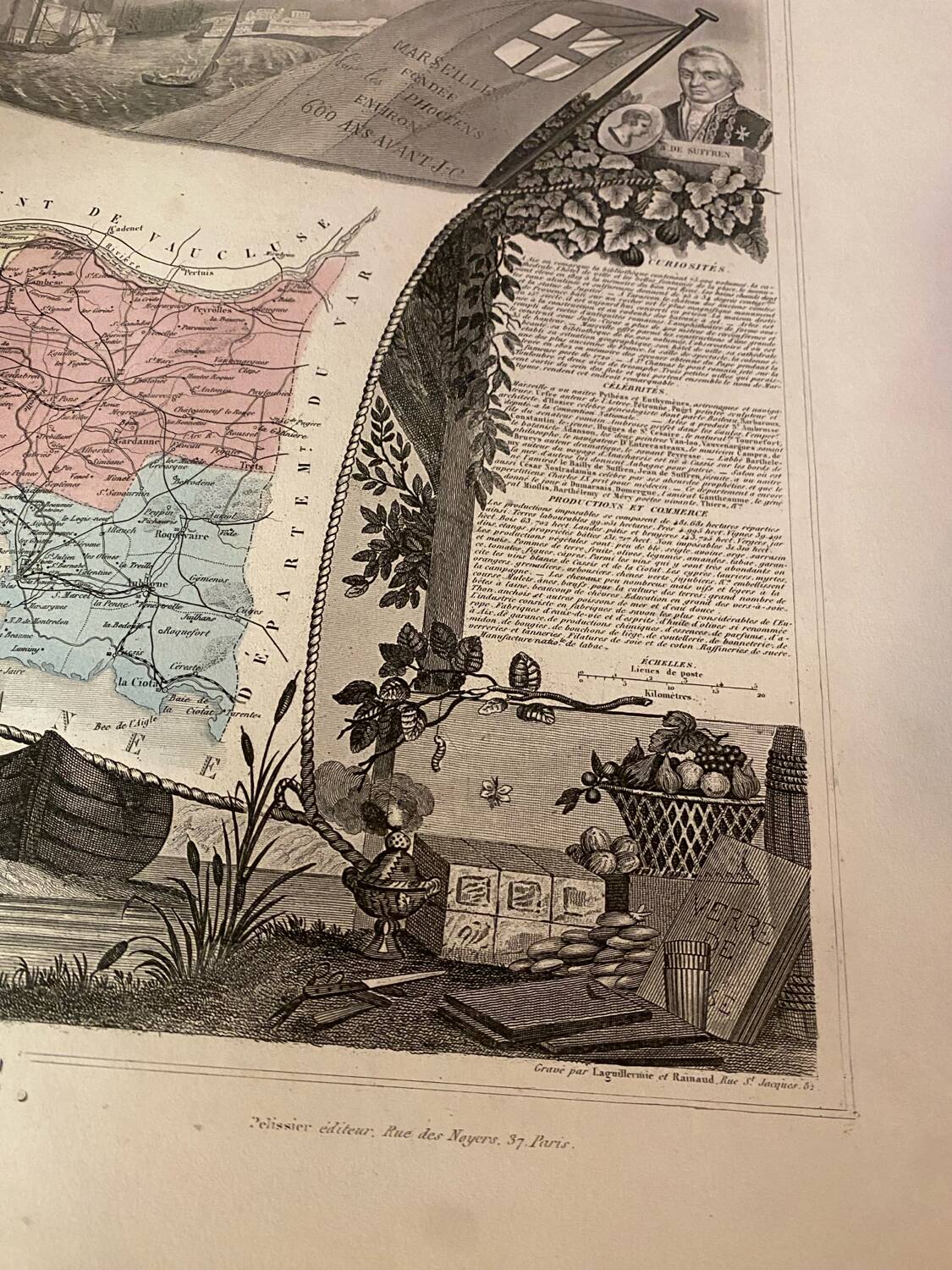 Old illustrated map of the Bouches du Rhône