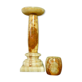 Set of 2 candlesticks in travertine