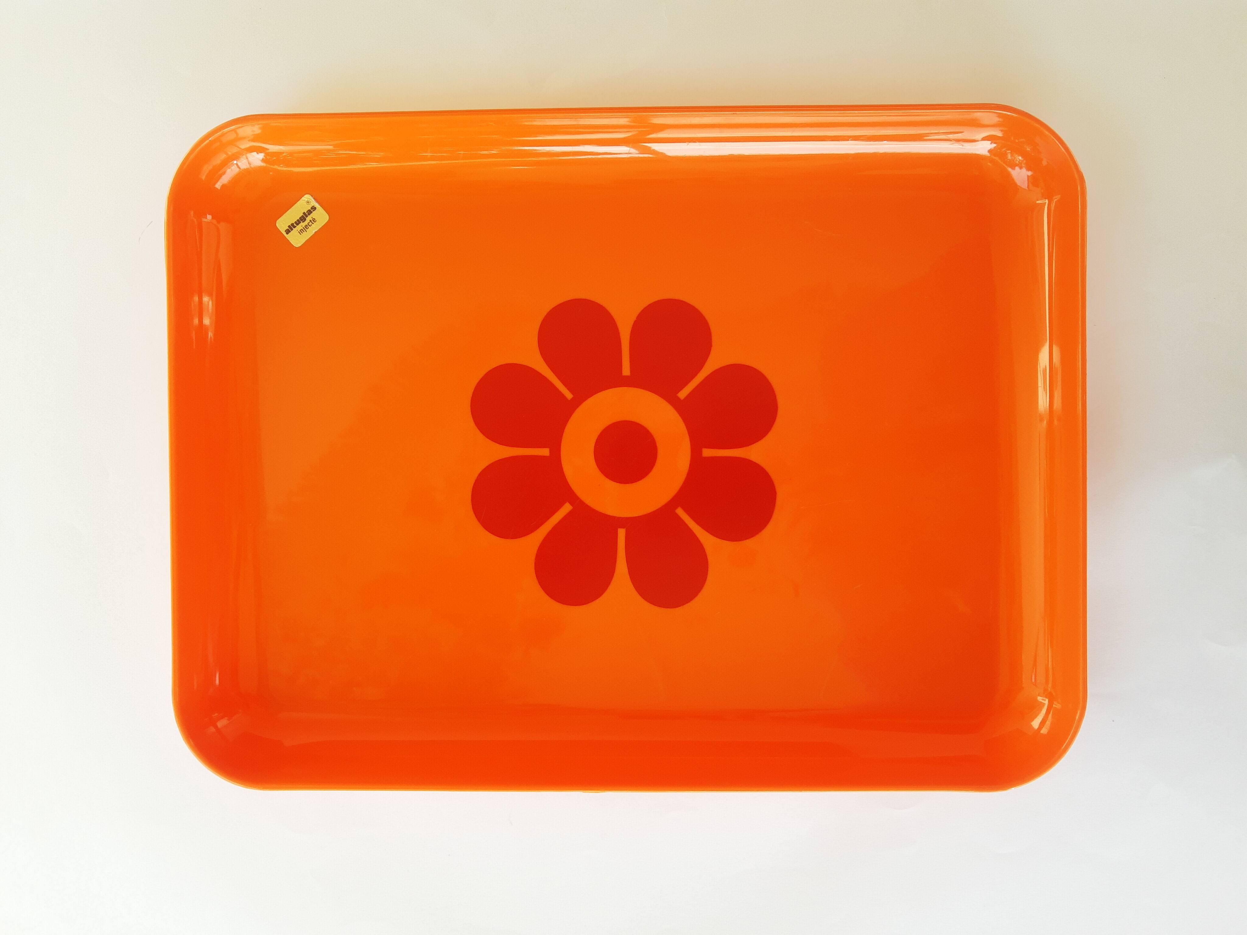 Orange plastic tray Altuglas injected flower seventies 70s vintage