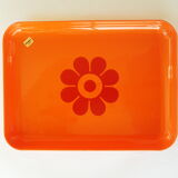 Orange plastic tray Altuglas injected flower seventies 70s vintage