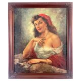 Tableau encadré représentant une cartomancienne bohémienne - signé CALLEWAERT 1940