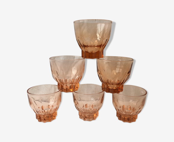 Set de 5 verres vintage transparents roses