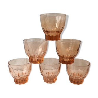 5 vintage pink transparent glasses