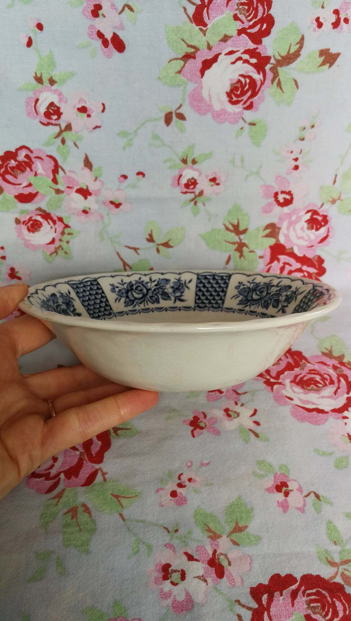 Former Melody Myott Bowl in English Iron Earth Blue Flowers