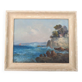 Huile sur toile, paysage côtier