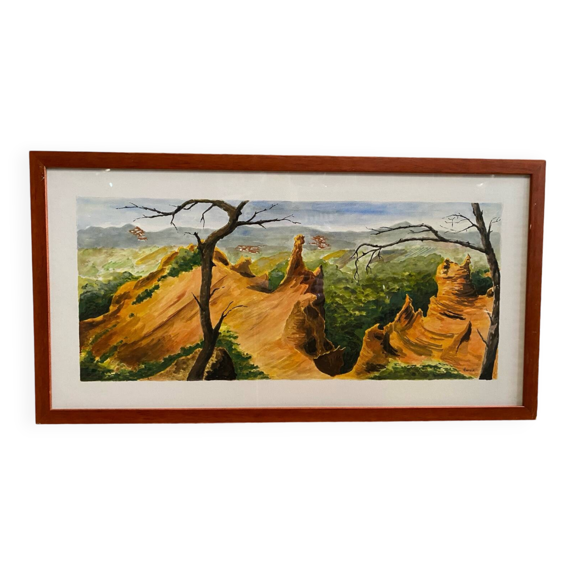 Old painting jean laville st germain roussillon + wooden frame