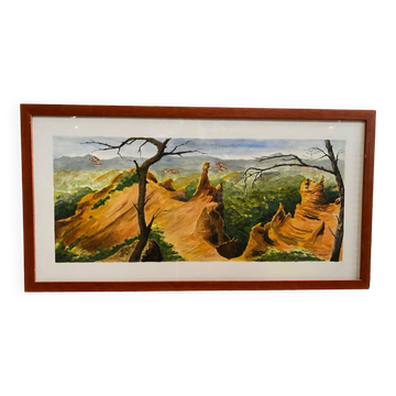 Old painting jean laville st germain roussillon + wooden frame