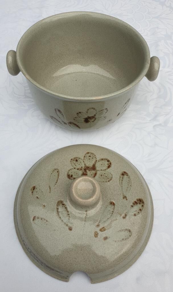 Soup or vinegar sarreguemines morzine 1970 gray floral decoration brown