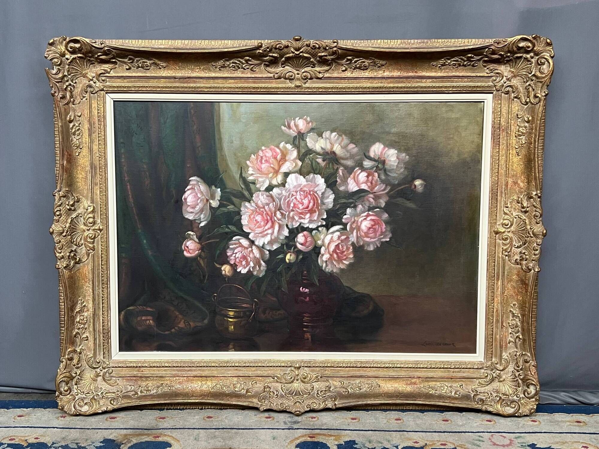 Ivan de Leur "Still Life with Roses". Oil on canvas. Belgium. Mid-20th century. 100x130 cm.