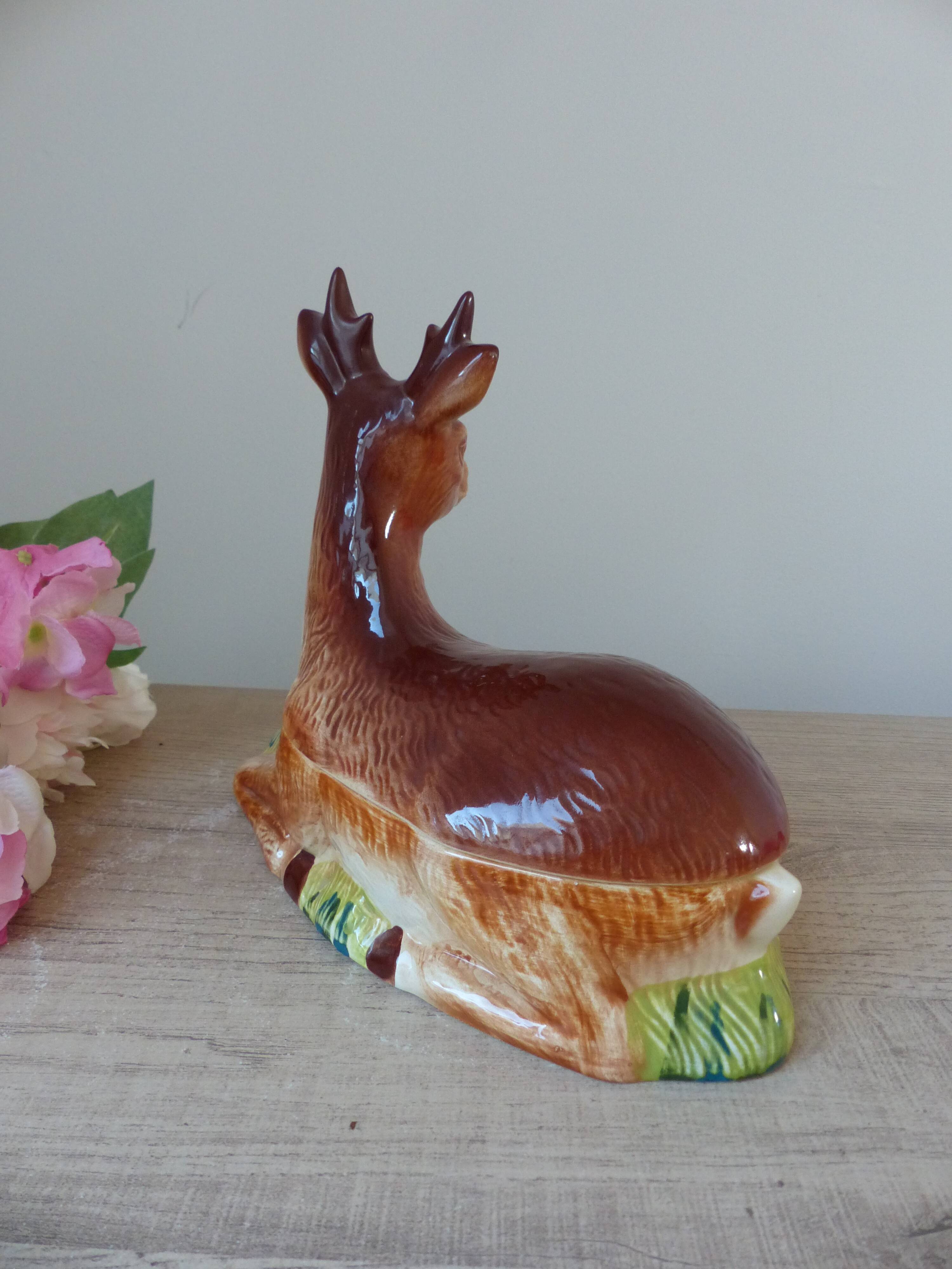 Deer pâté dish, vintage ceramic terrine