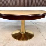 Large Italian Single Column Crescent-Shaped Desk in Goat Skin & Brass 1950s
