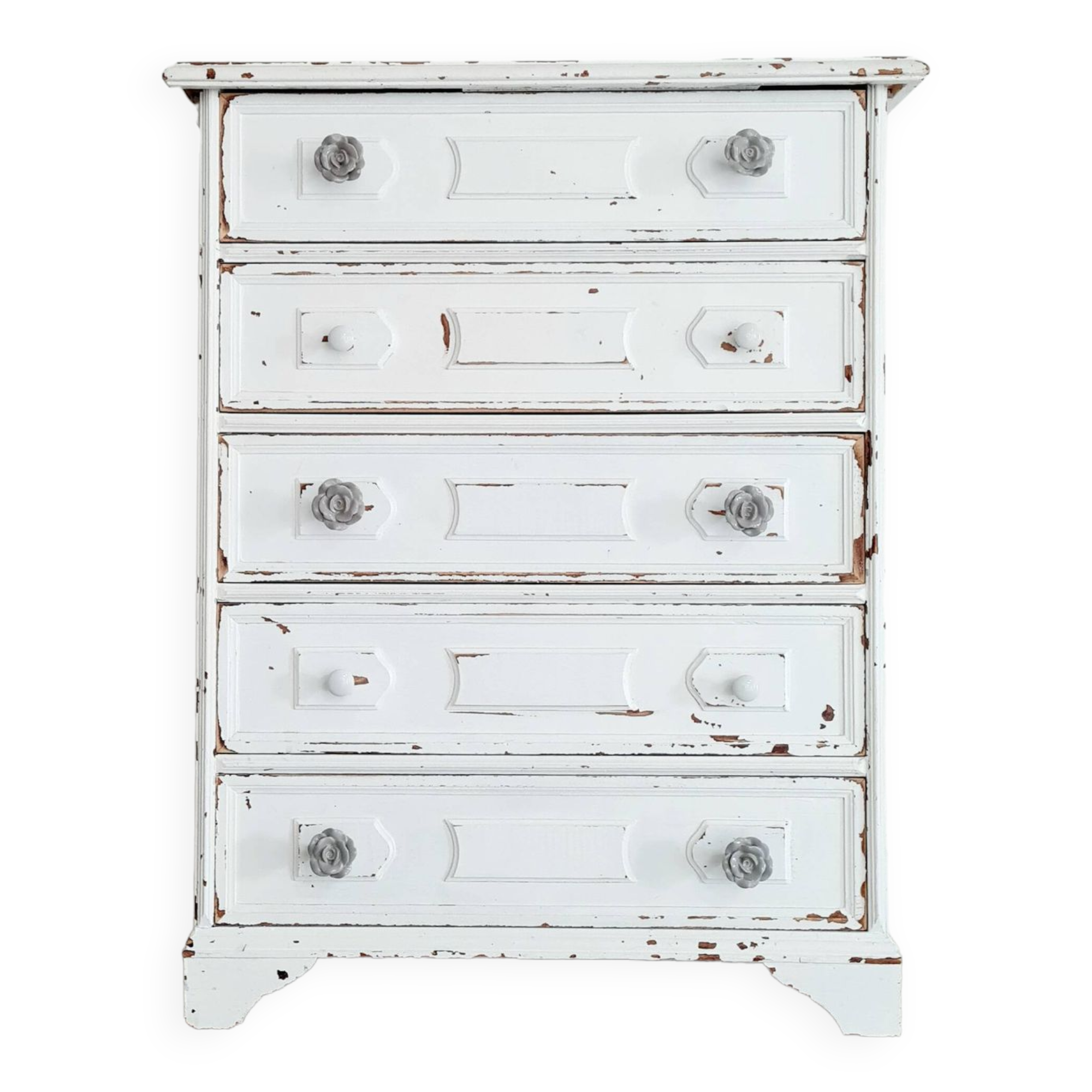 Commode haute blanche patinée