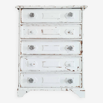 Tall white patinated chest of drawers