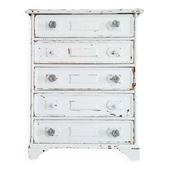 Tall white patinated chest of drawers