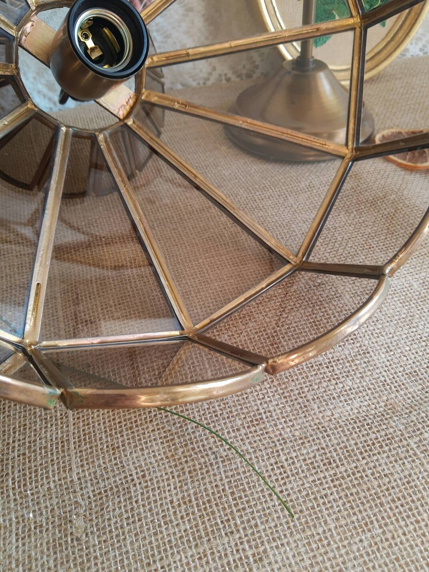 Brass suspension and smoked glass - vintage