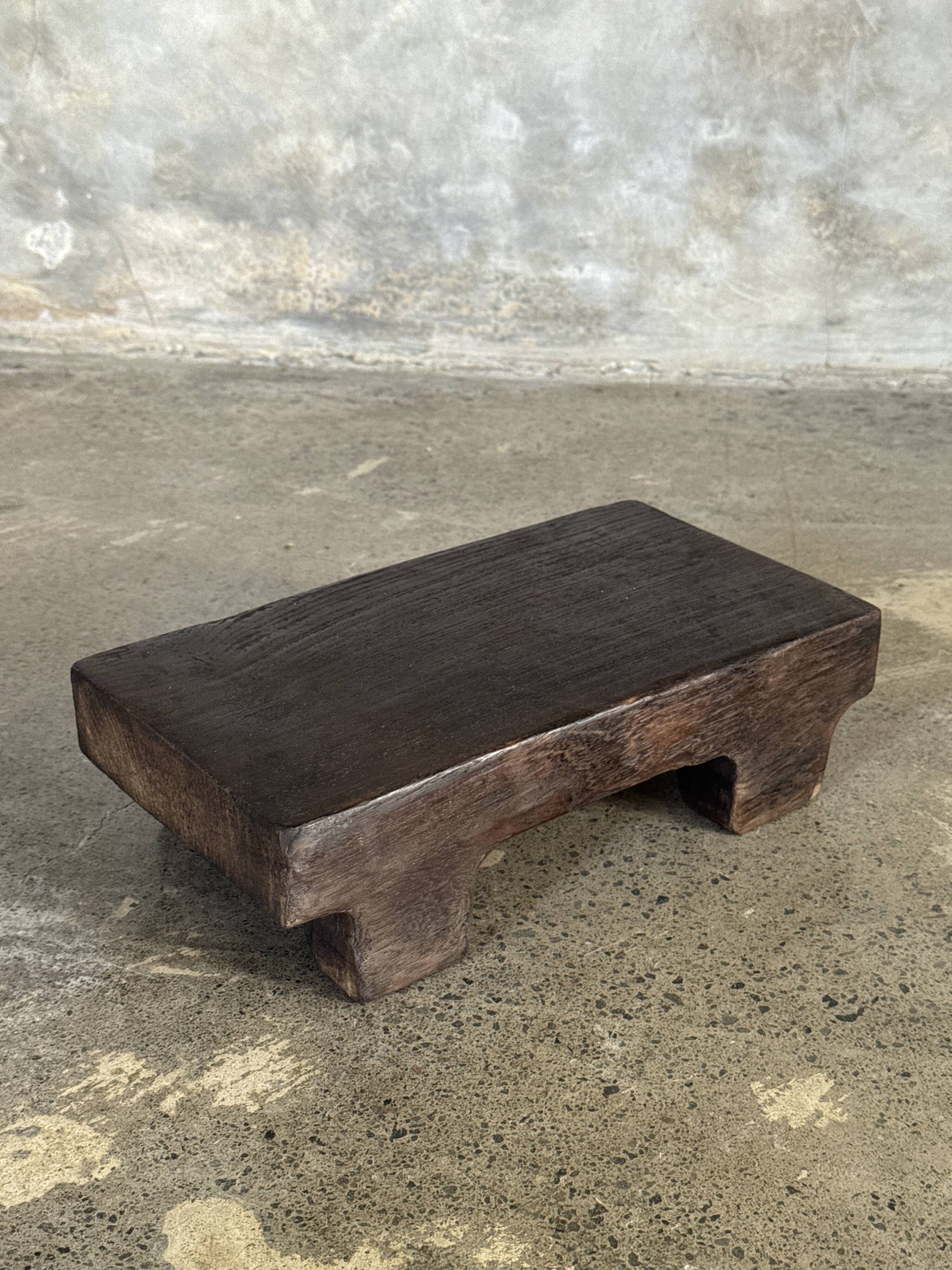 Small stool, black solid teak accent stool wabi-sabi L30 W8.5 H6.
