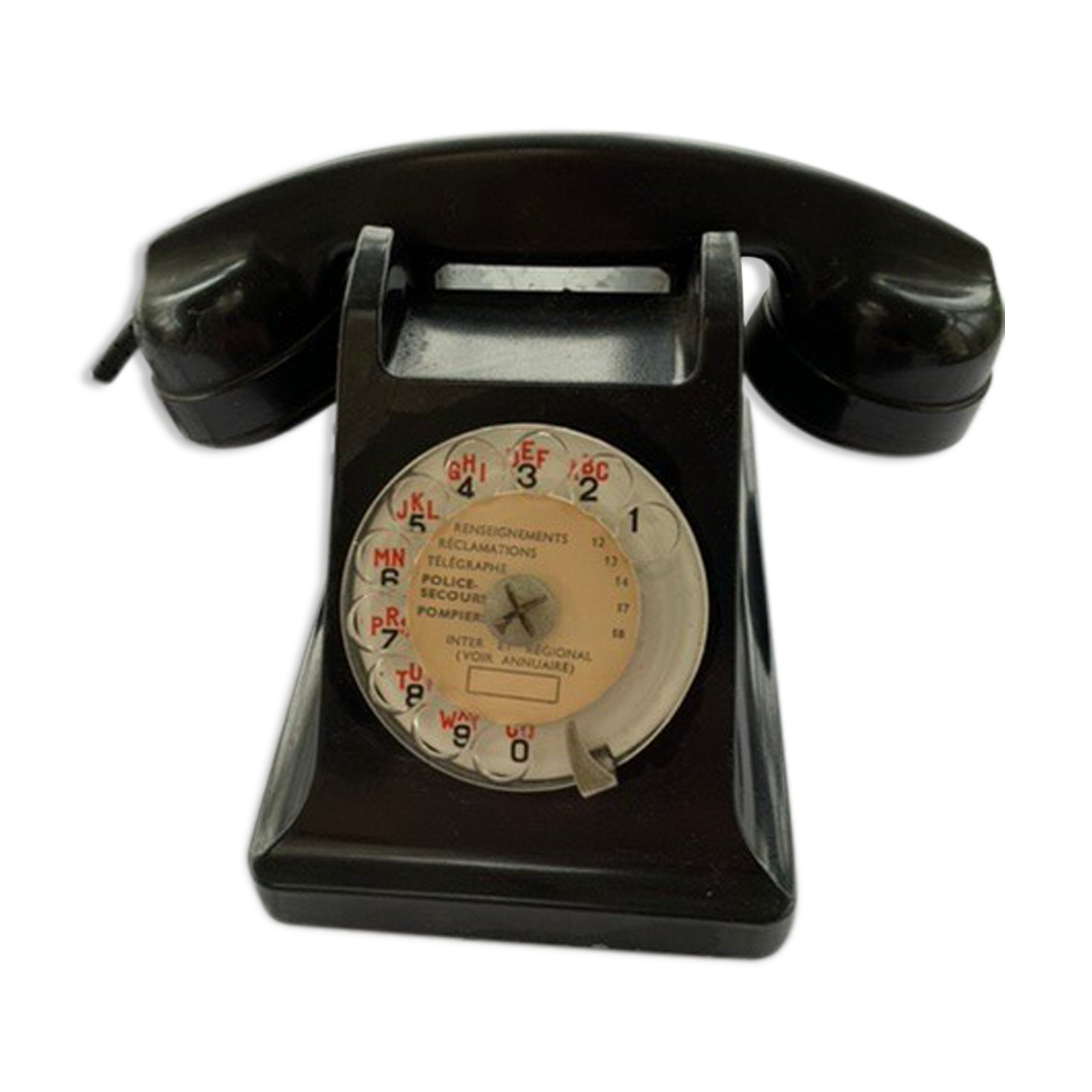 Telephone in black bakelite complete vintage ptt 1961 collector