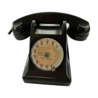 Telephone in black bakelite complete vintage ptt 1961 collector