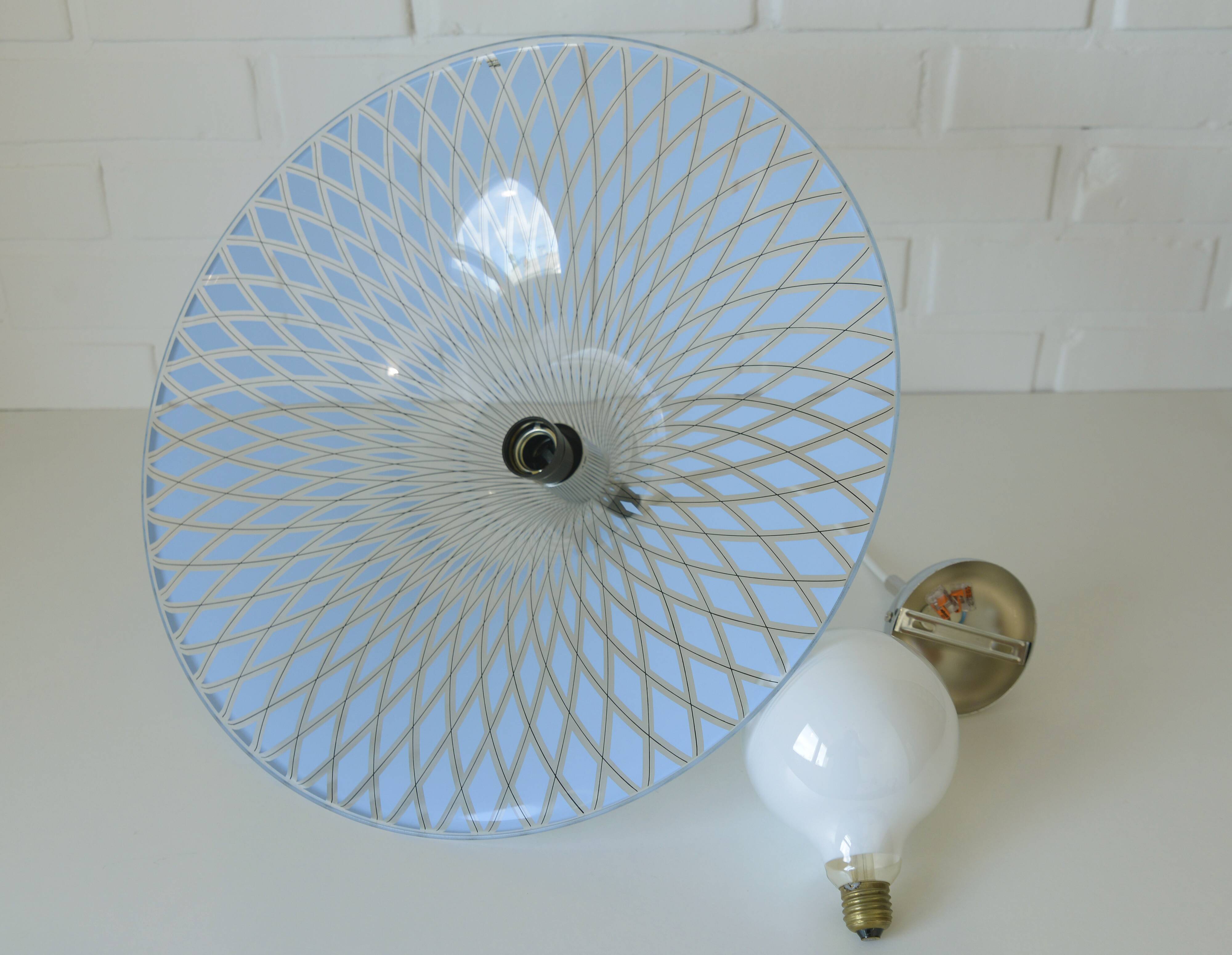 Vintage Trumpet Pendant Lamp Meblo Blue Plastic Hanging Light 1970's