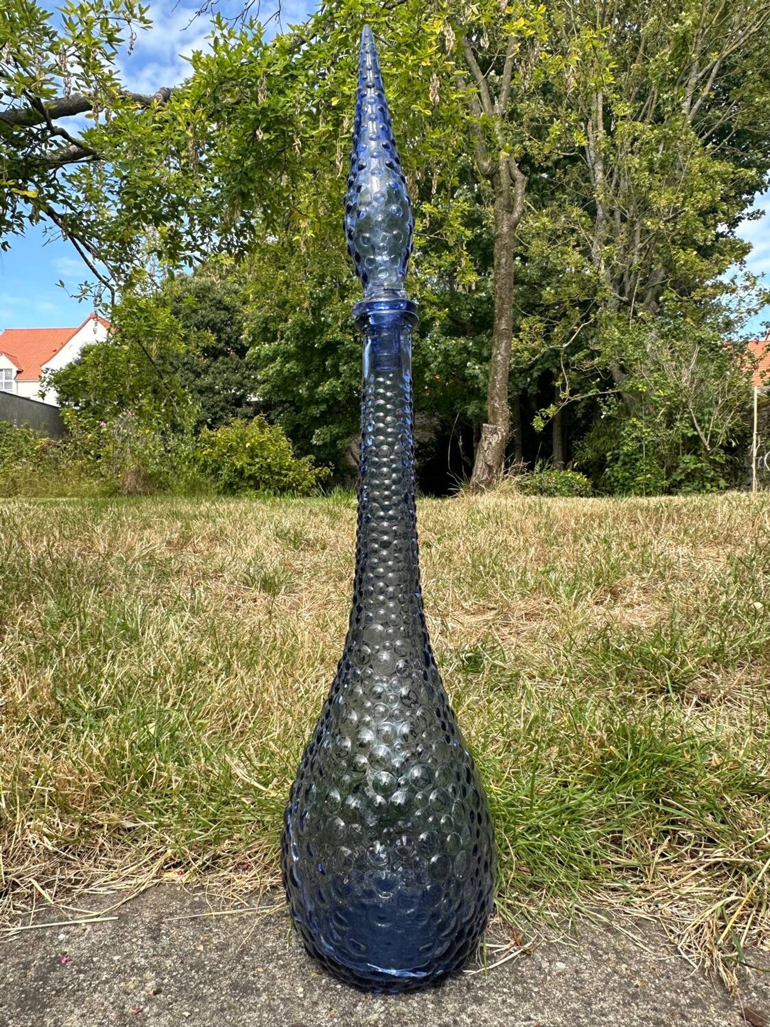 Carafe empoli violet mauve petits bulles hobnail