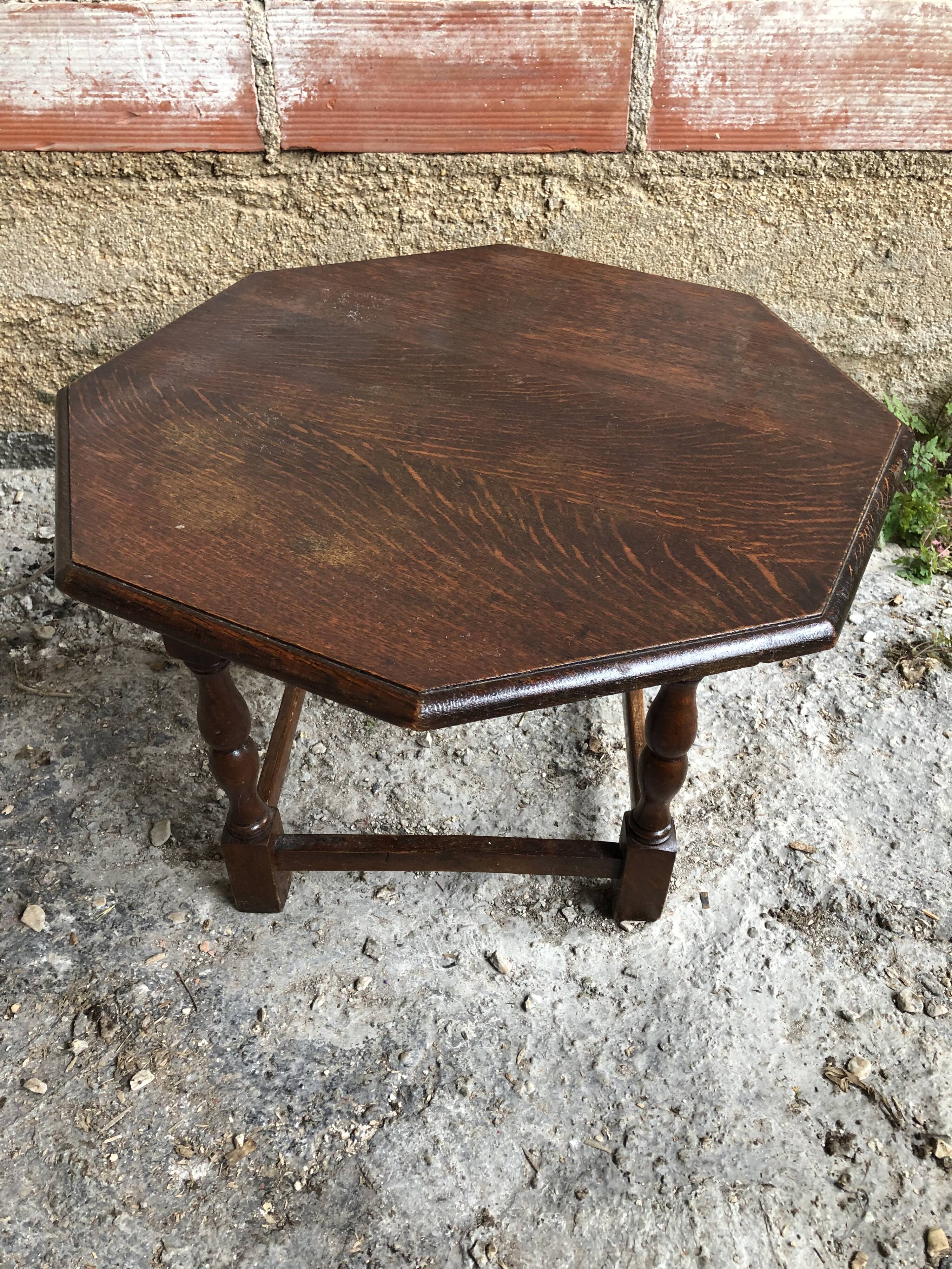 Old octagonal coffee table wood turned feet vintage