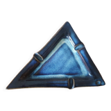Cendrier triangle bleu vintage en grès émaillé