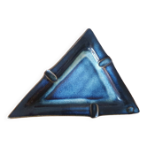 Cendrier triangle bleu vintage en grès émaillé