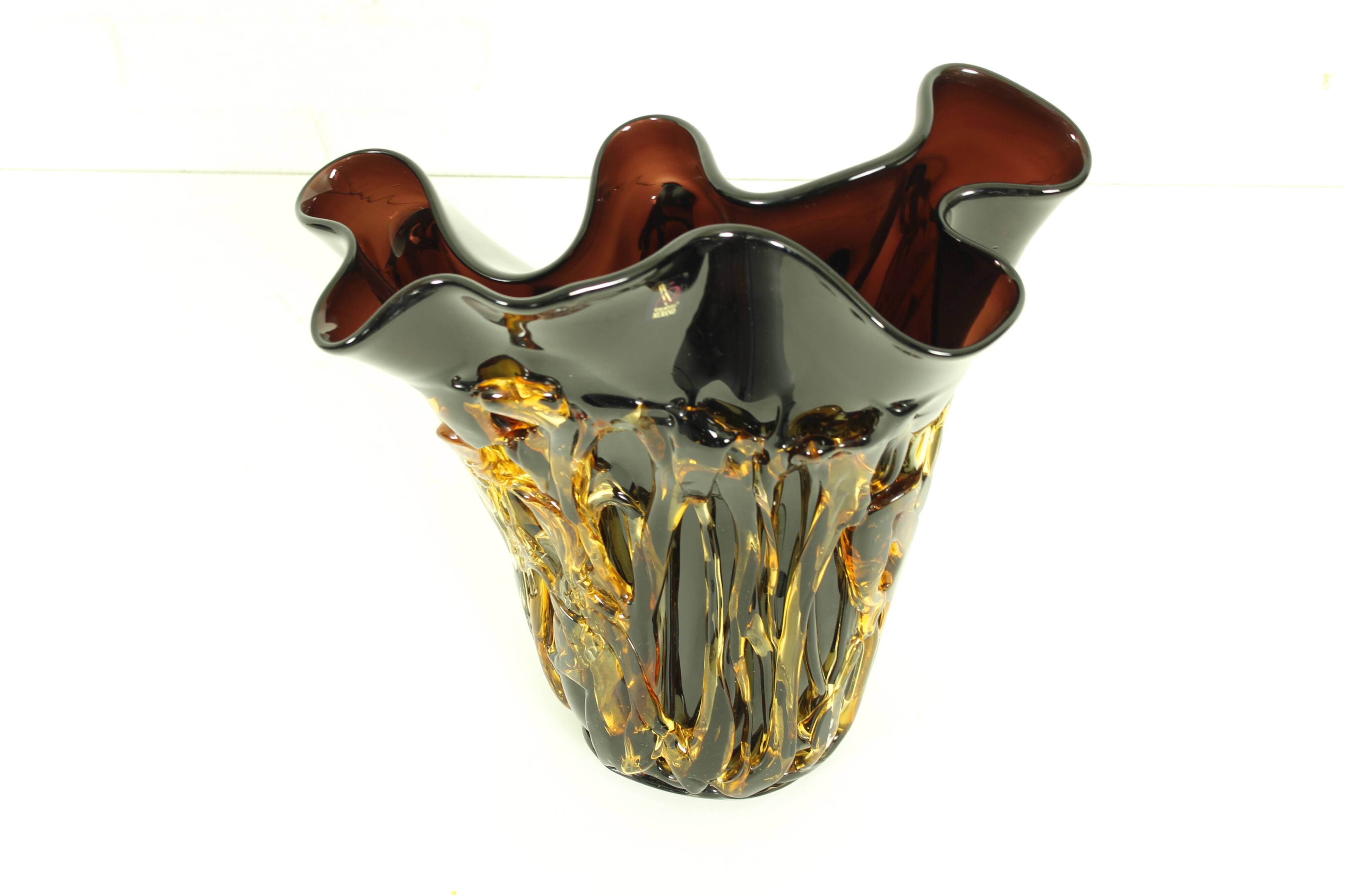 Large murano glass vase by enrico cammozzo (with coa)