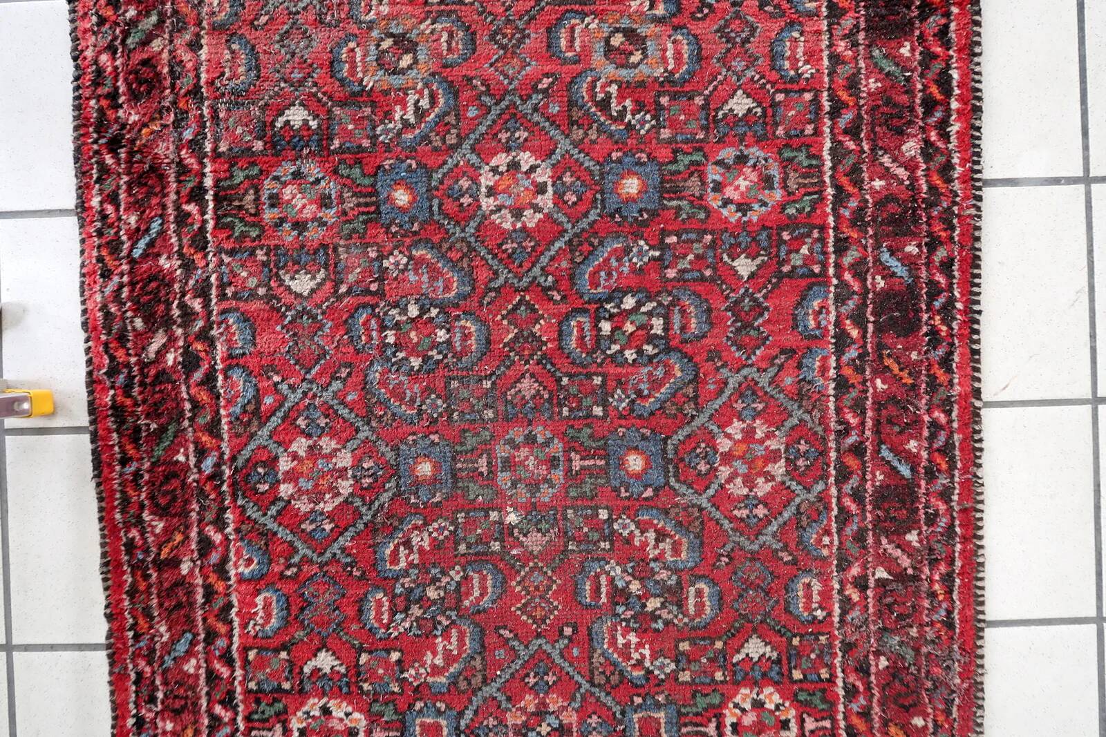 Distressed antique Persian Hamadan runner 2.8' x 9.11' - circa 1920 (1C1199)
