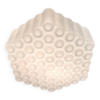 Set of three mid-century milk glass flush mounts or wall lights, Czechoslovakia