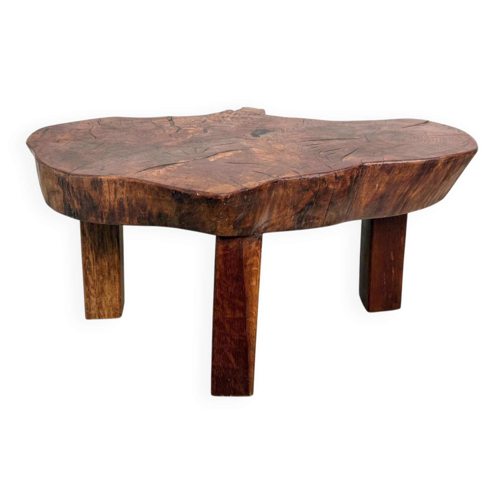 Brutalist tripod coffee table in solid teak – 1970s