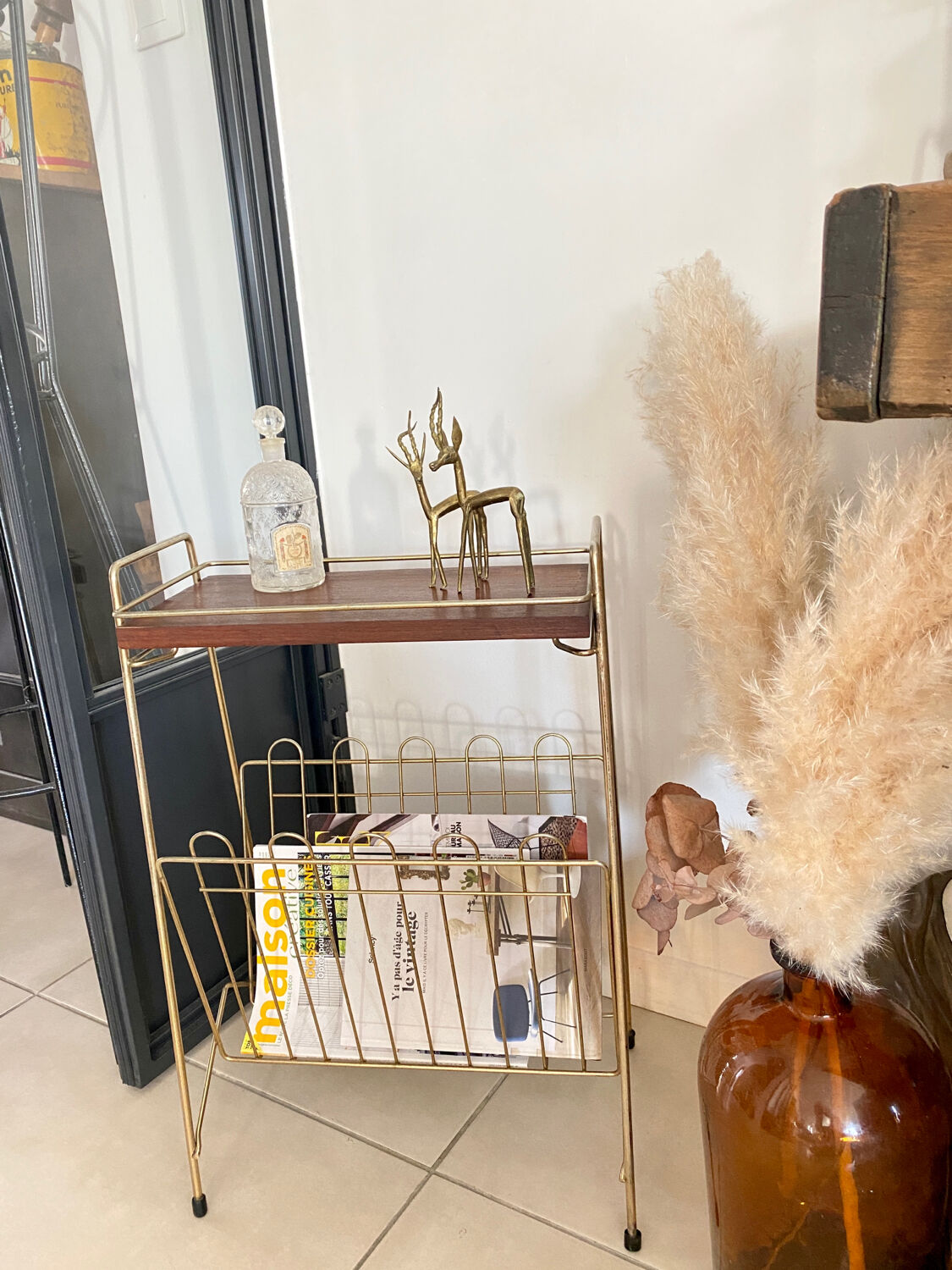 Vintage brass magazine table