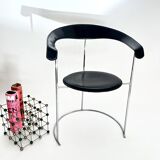 Vintage Arrben “Canasta” Chair, Black Leather & Metal, Italy, 1980s