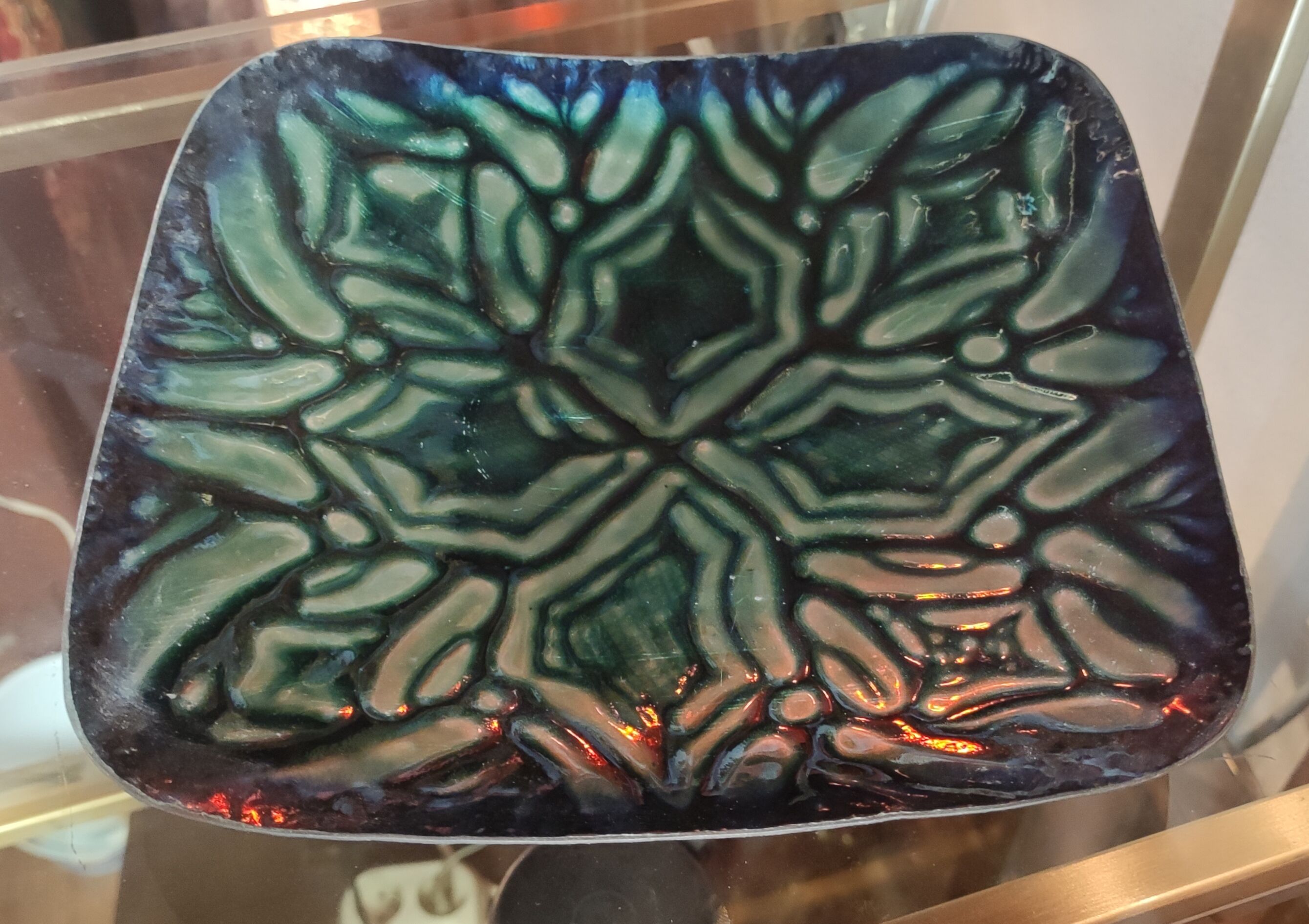 Old small empty dish enamelled copper pocket