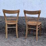 Series of 4 chairs in vintage light wood beech