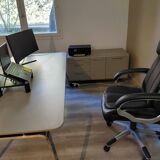 Seventies management desk in Stone Grey finish with chrome structure +