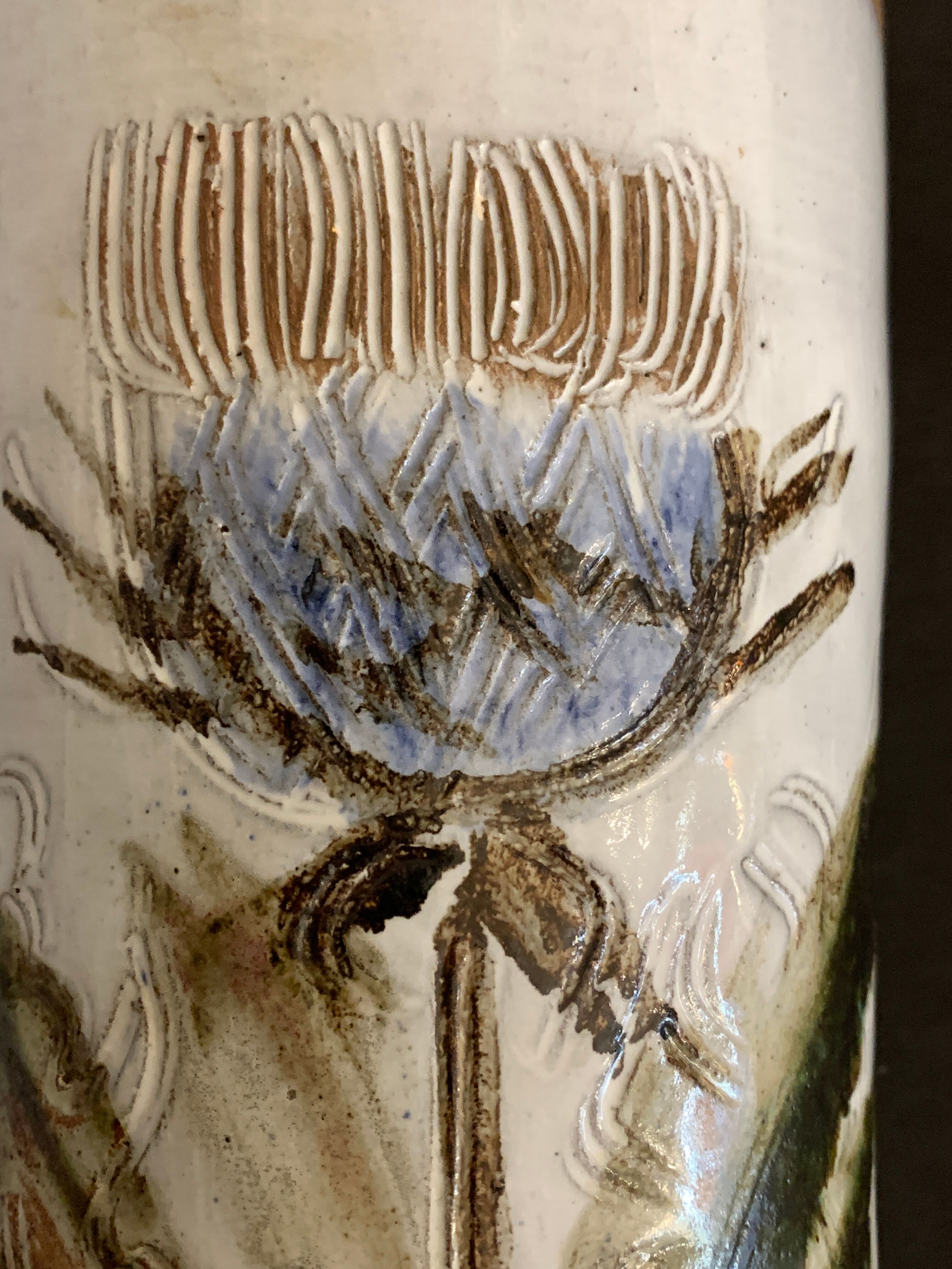 Bottle holder or refresher Albert Thiry, in glazed ceramic Vallauris, thistle decoration, 1960