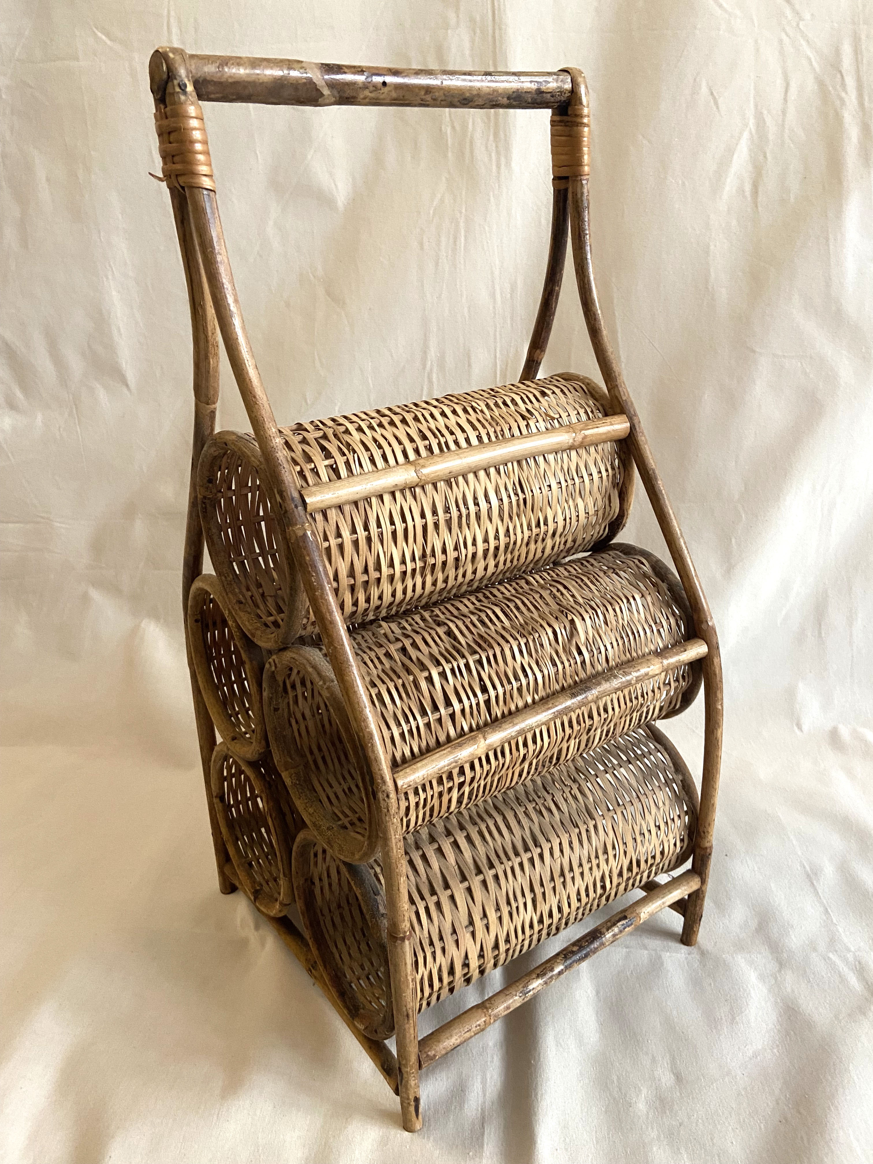 Rattan and wicker bottle holder