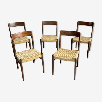 Lübke, Set of 5 corded chairs, 1960