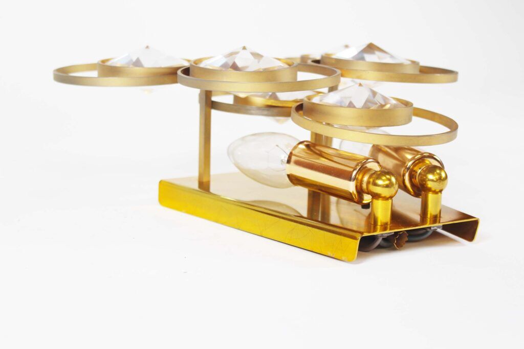 Polished brass and crystal glass wall lamp by Palwa, Germany 1960s