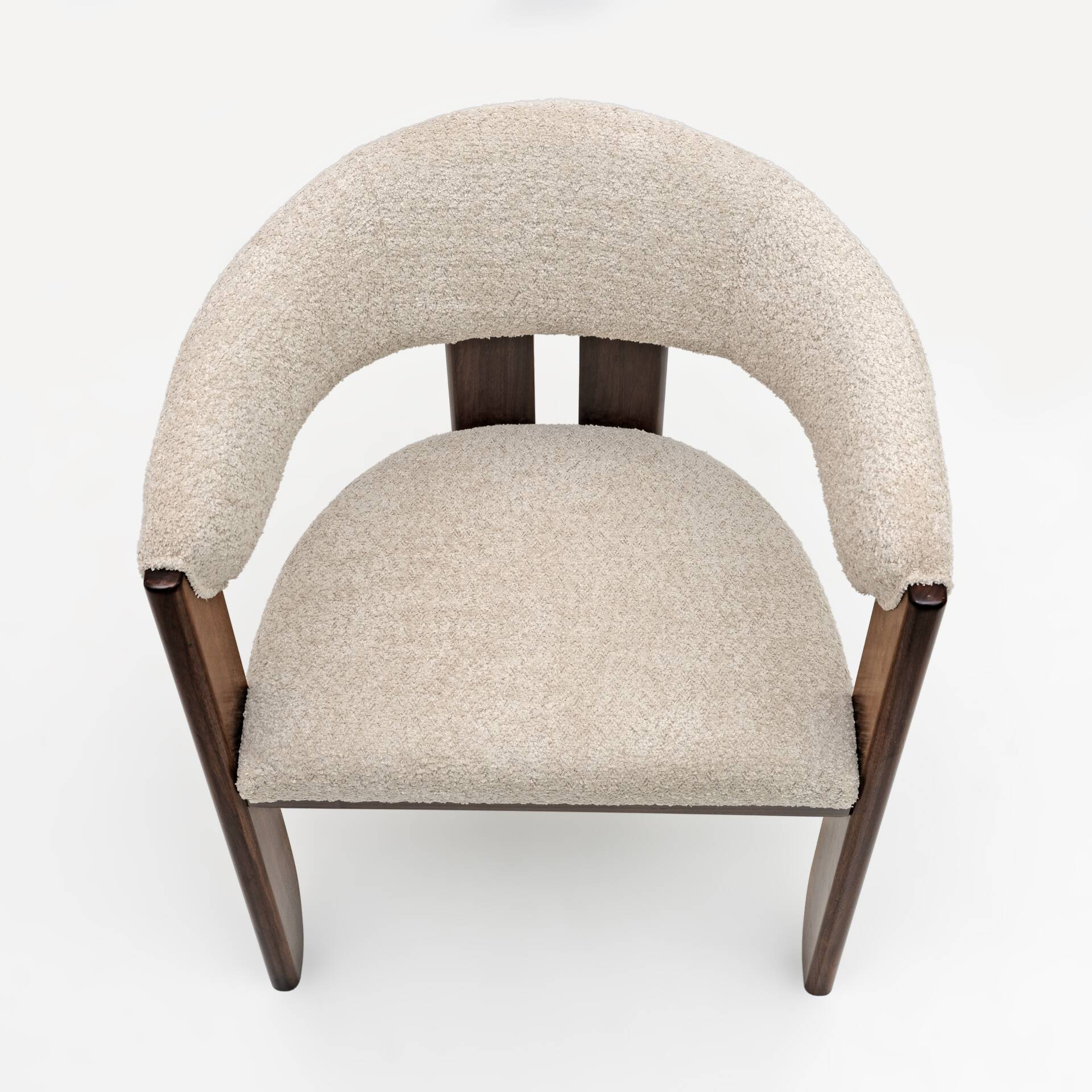 Eight Mid-century Modern Italian Bouclè and Walnut Dining Chairs, 1970s