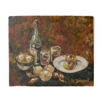 Oil on canvas, still life with fruit