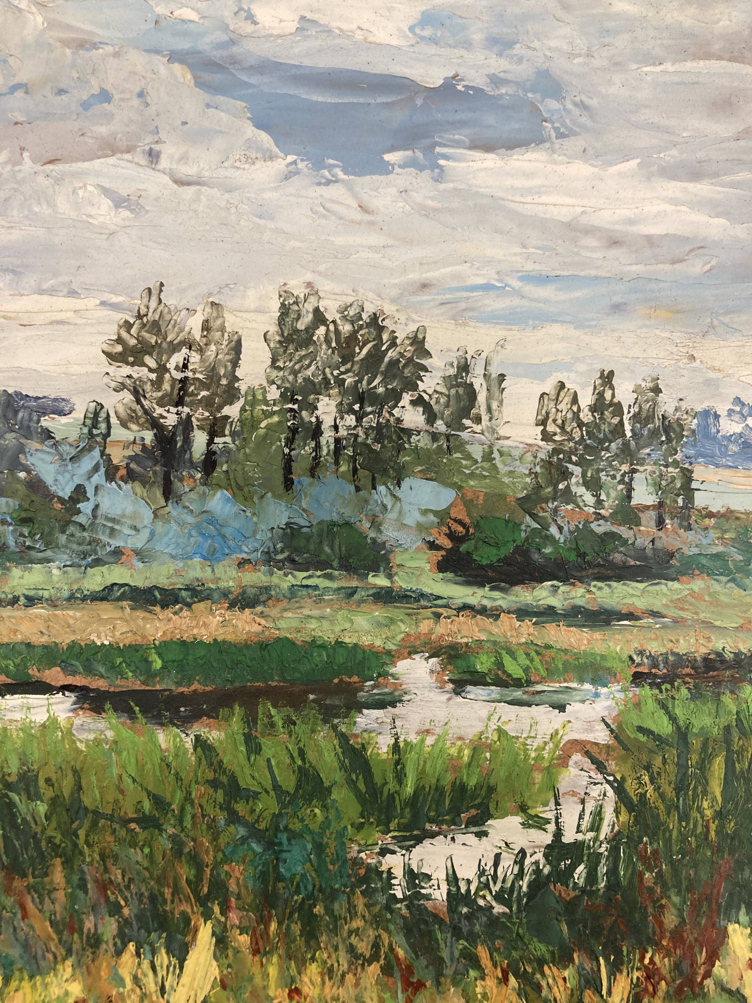 Oil on panel vintage green landscape