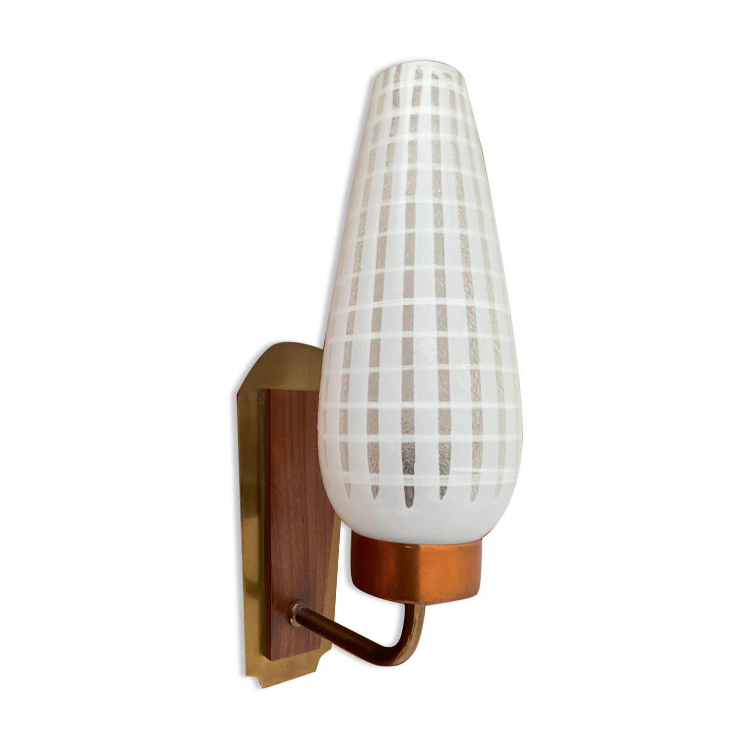 Scandinavian wall lamp in teak, brass and opaline from the 60s