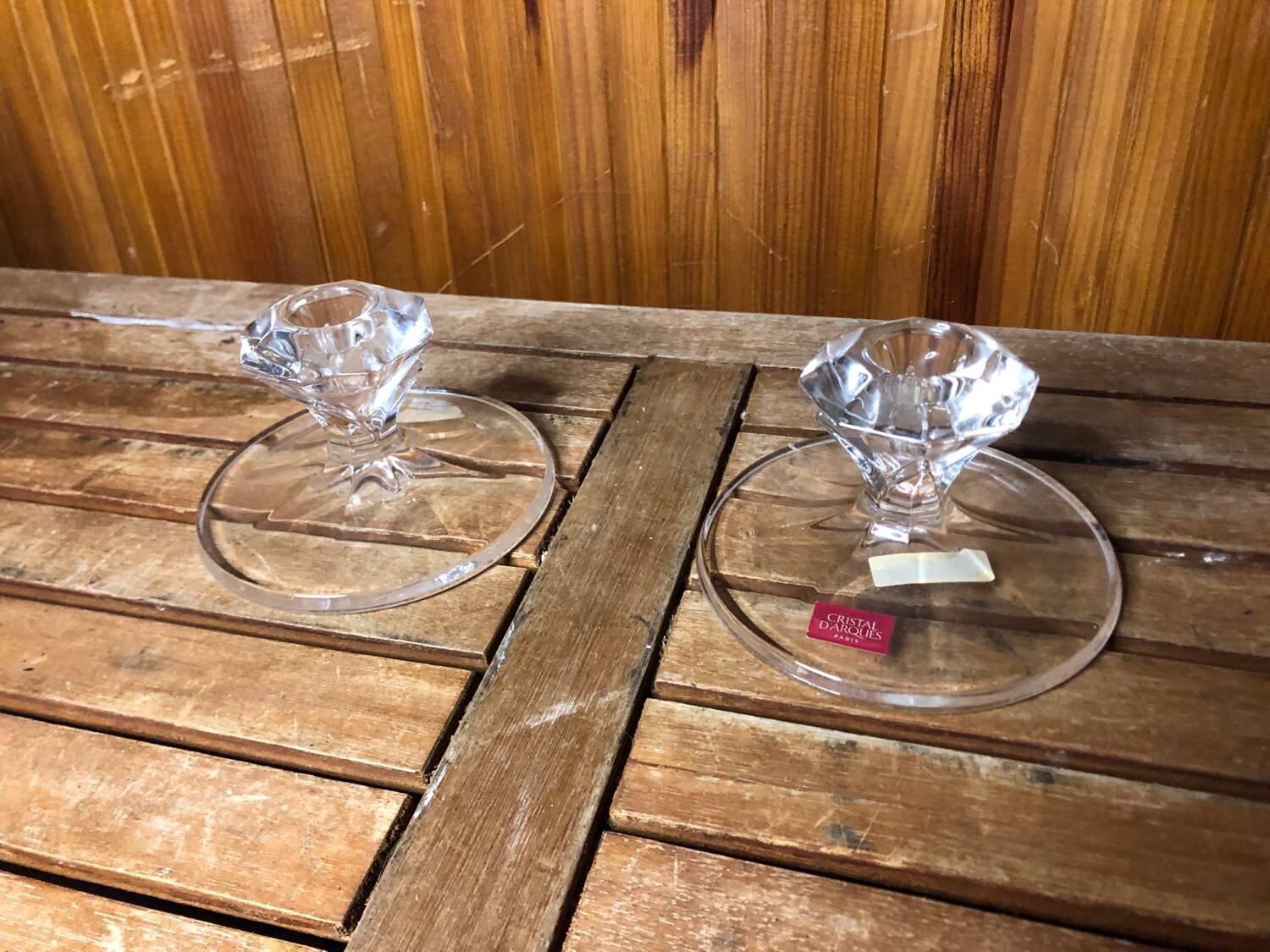 Old pair of cristal d'arques candle holders vintage crystal