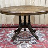 Guéridon anglais fin XIXème en placage de noyer, d'ébène et de buis