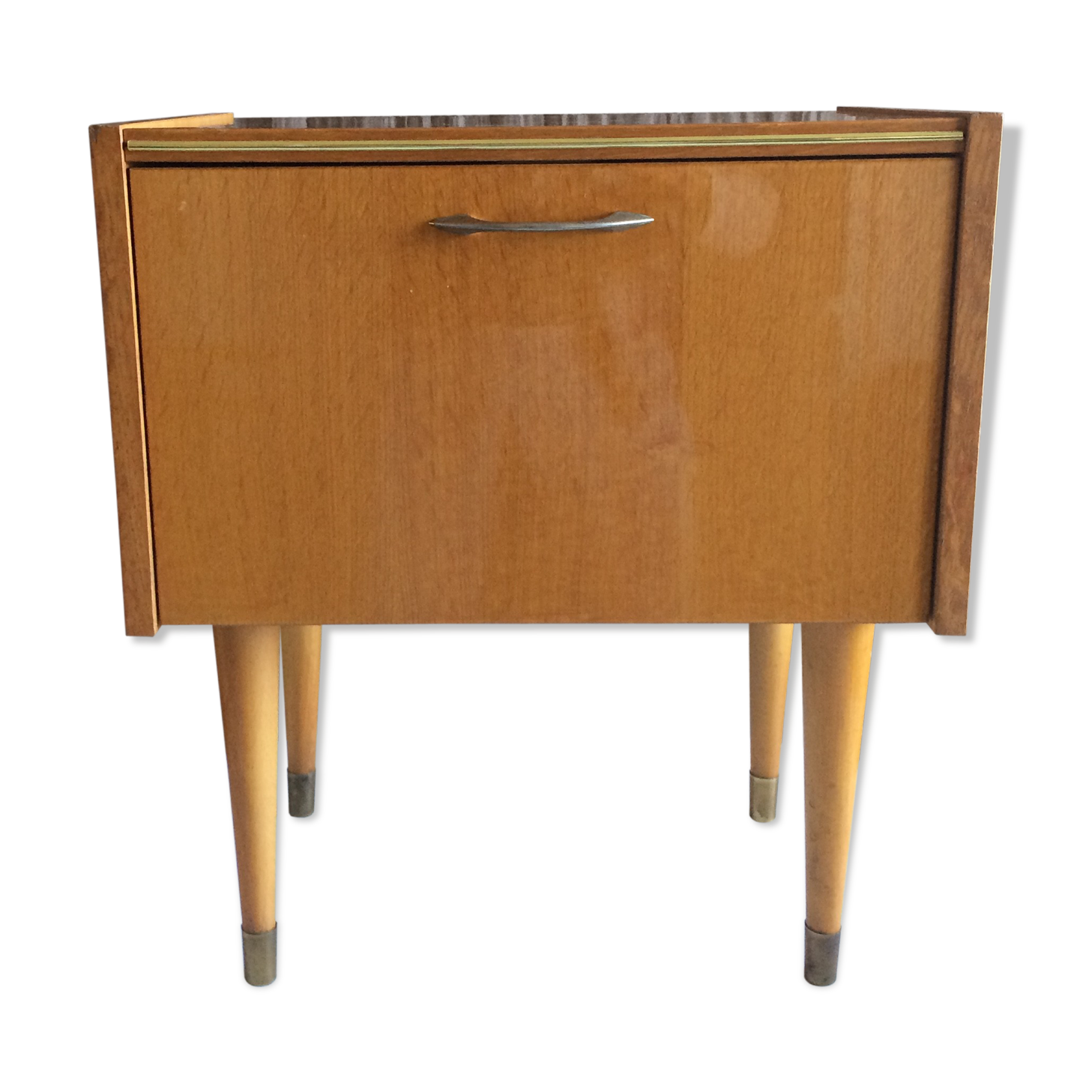 French vintage bedside in varnished blond wood 60