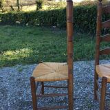 Vintage mulched chairs with high oak backrests with turned legs