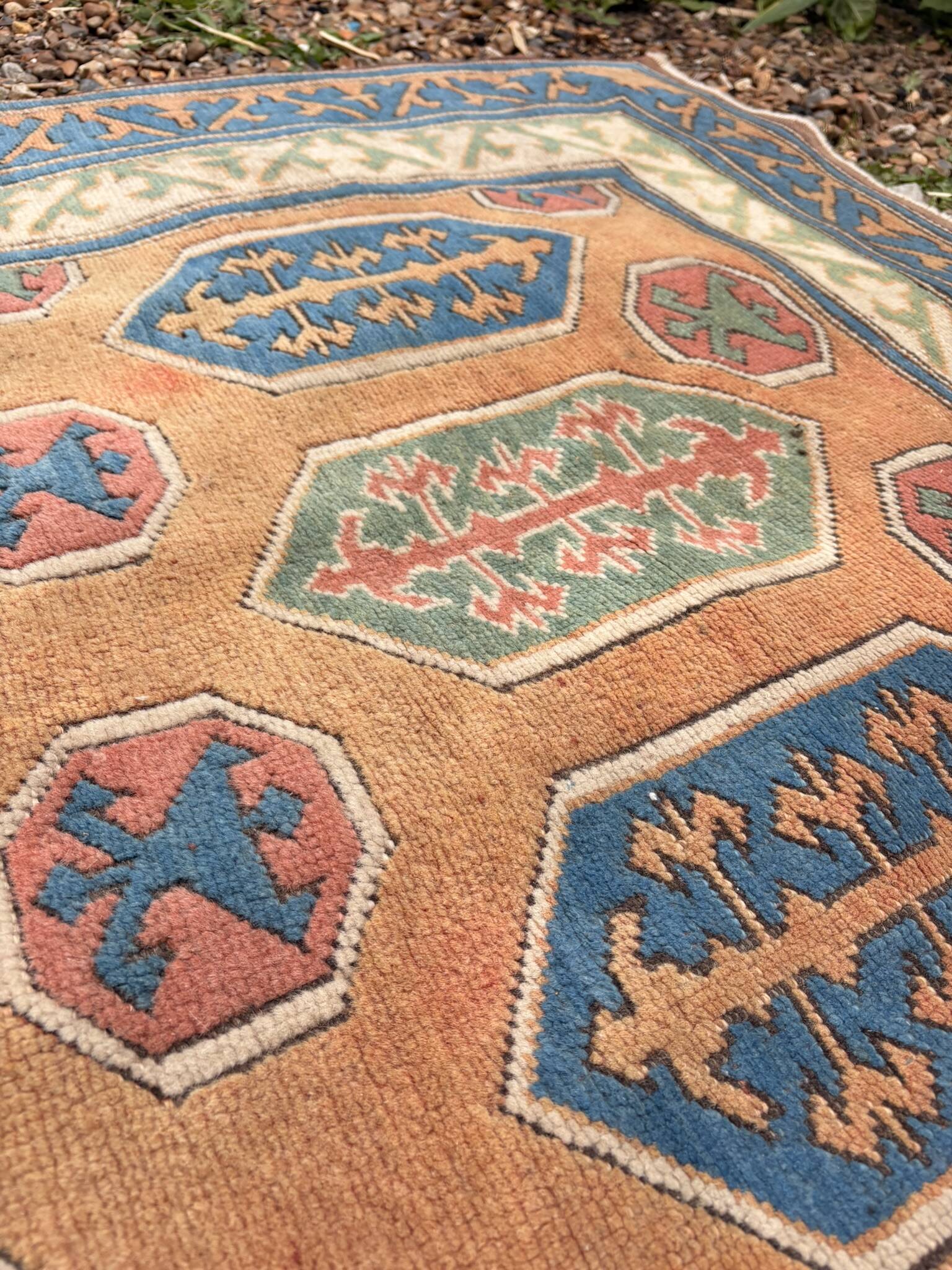 Antique Shirvan carpet, Caucasus 125x190, handmade wool, geometric tribal boho.