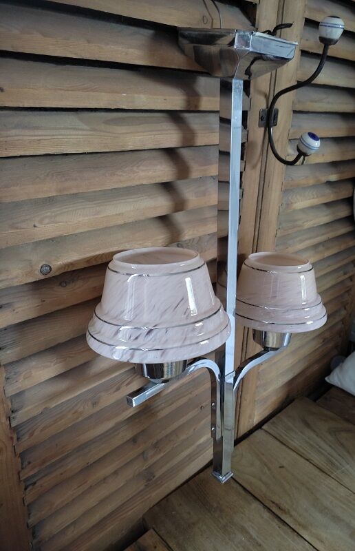 Chandelier support stainless steel globe tulip glass Clichy pink